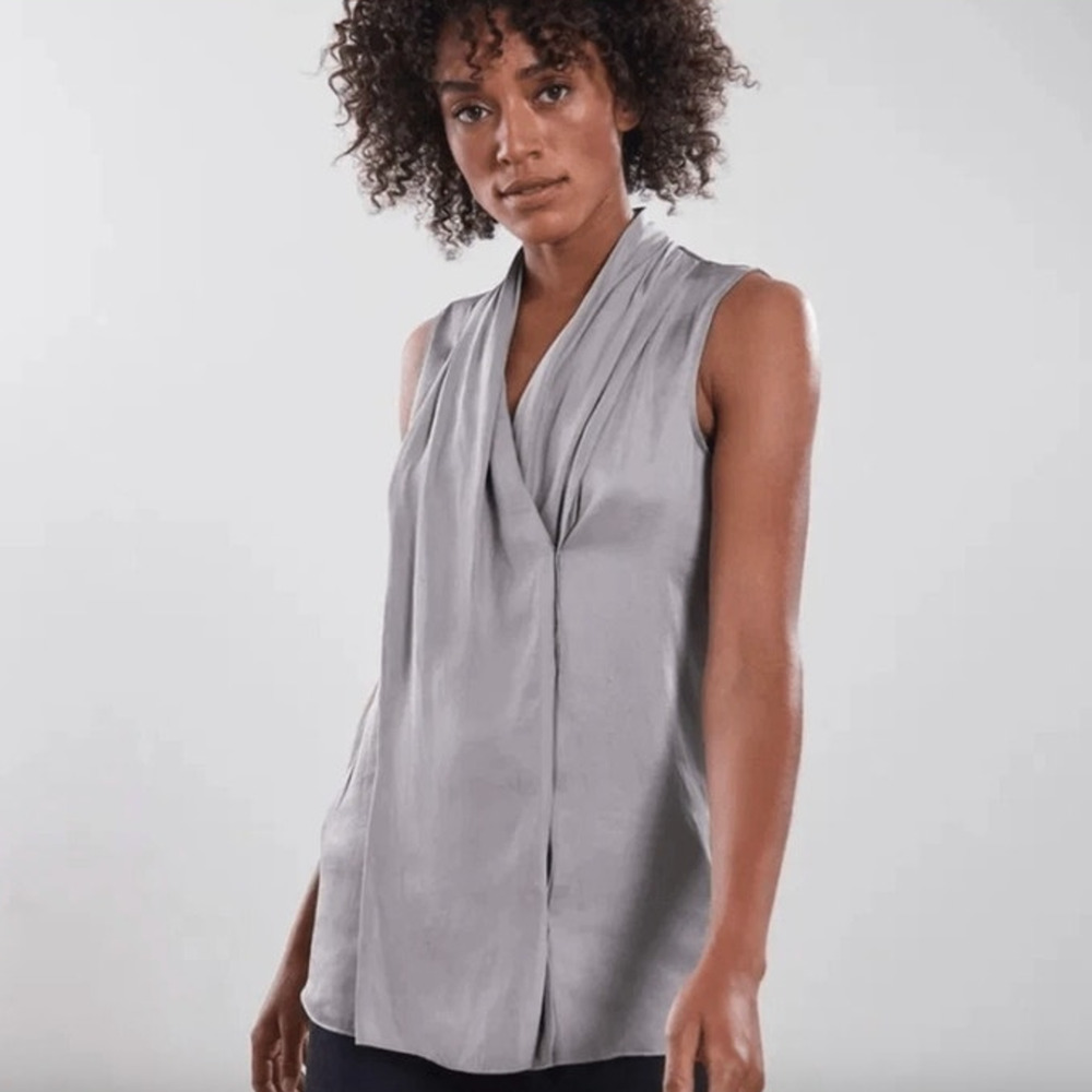 REISS Elvie Sleeveless Blouse Size 10 NEW Stonewash Gray Relaxed Fit $210 Silky